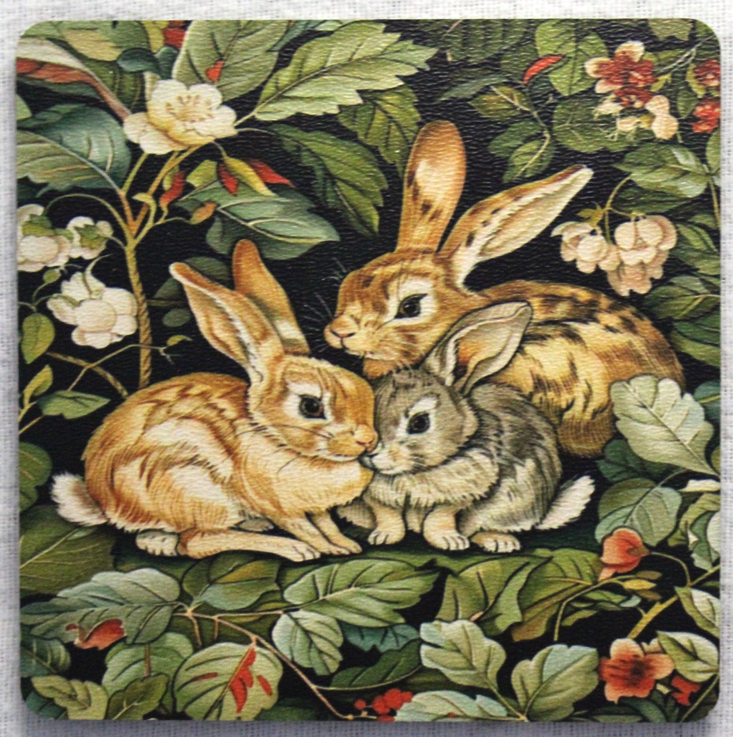Doe and Kits Rabbits - MDF Coaster