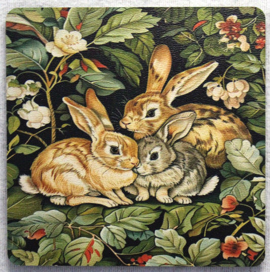 Doe and Kits Rabbits - MDF Coaster
