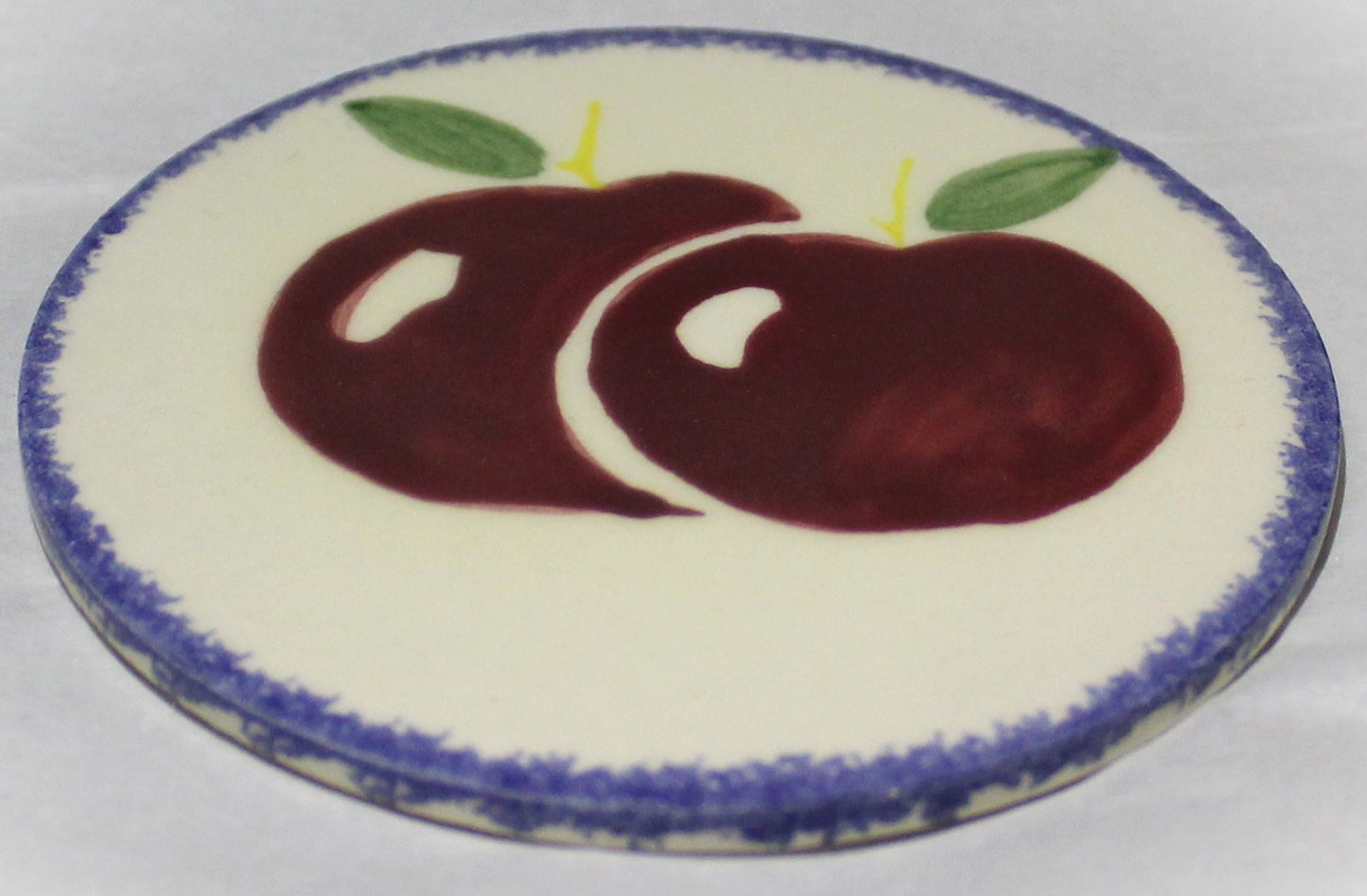Ceramic hand painted coaster cork backed for protection - Studio Poole Dorset Fruits design - Apples