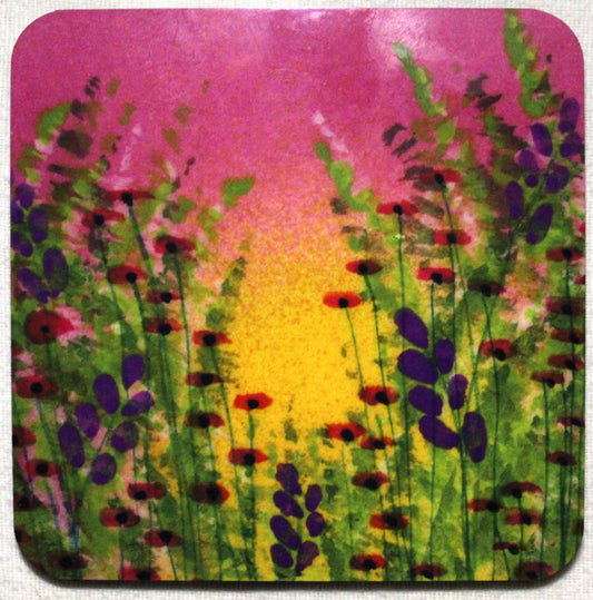MDF Coaster - Studio Poole Meadow Field Pink design