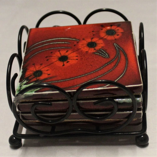 Ceramic coasters hand painted Cork backed - Set of 4 - Studio Poole Meadow design