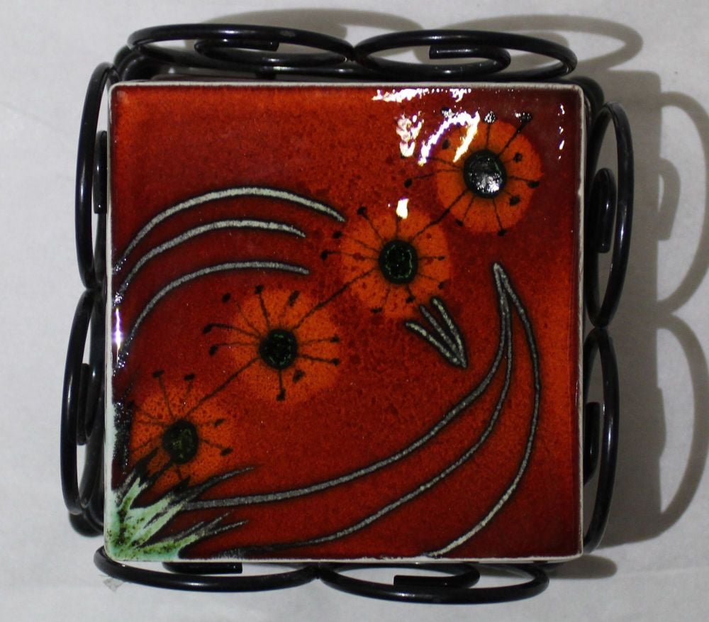 Ceramic coasters hand painted Cork backed - Set of 4 - Studio Poole Meadow design