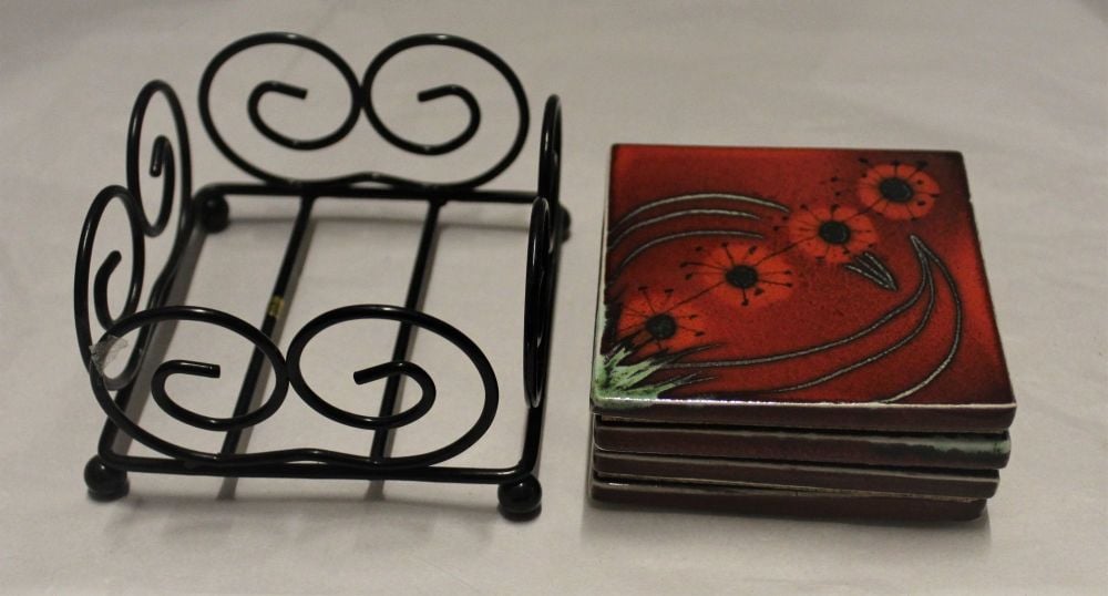 Ceramic coasters hand painted Cork backed - Set of 4 - Studio Poole Meadow design