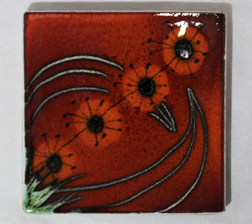 Ceramic coasters hand painted Cork backed - Set of 4 - Studio Poole Meadow design