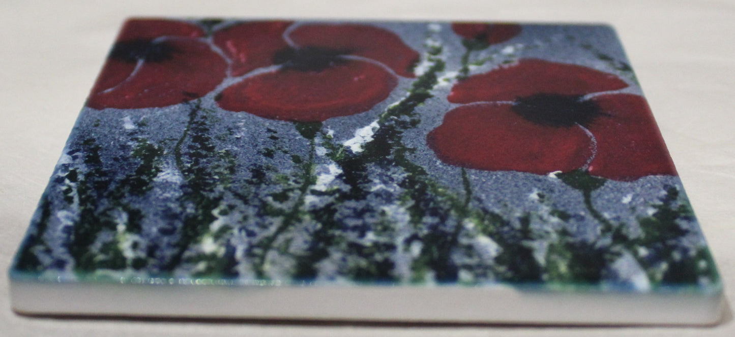 Sublimation Ceramic Coaster - Cork backed (square) - Remembrance Poppy design