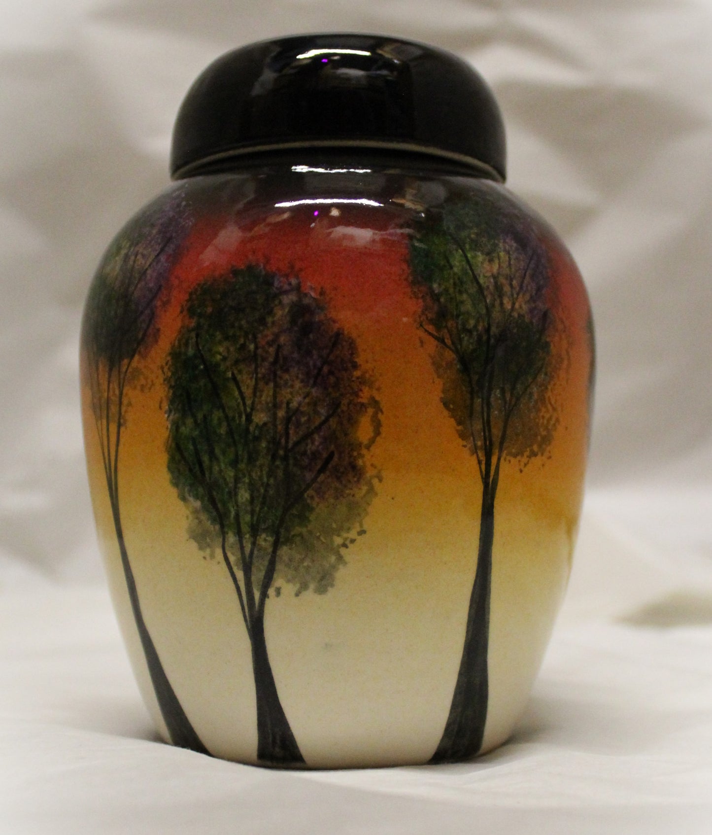 Hand-thrown, medium Ginger jar/Vase - Sunset Trees design