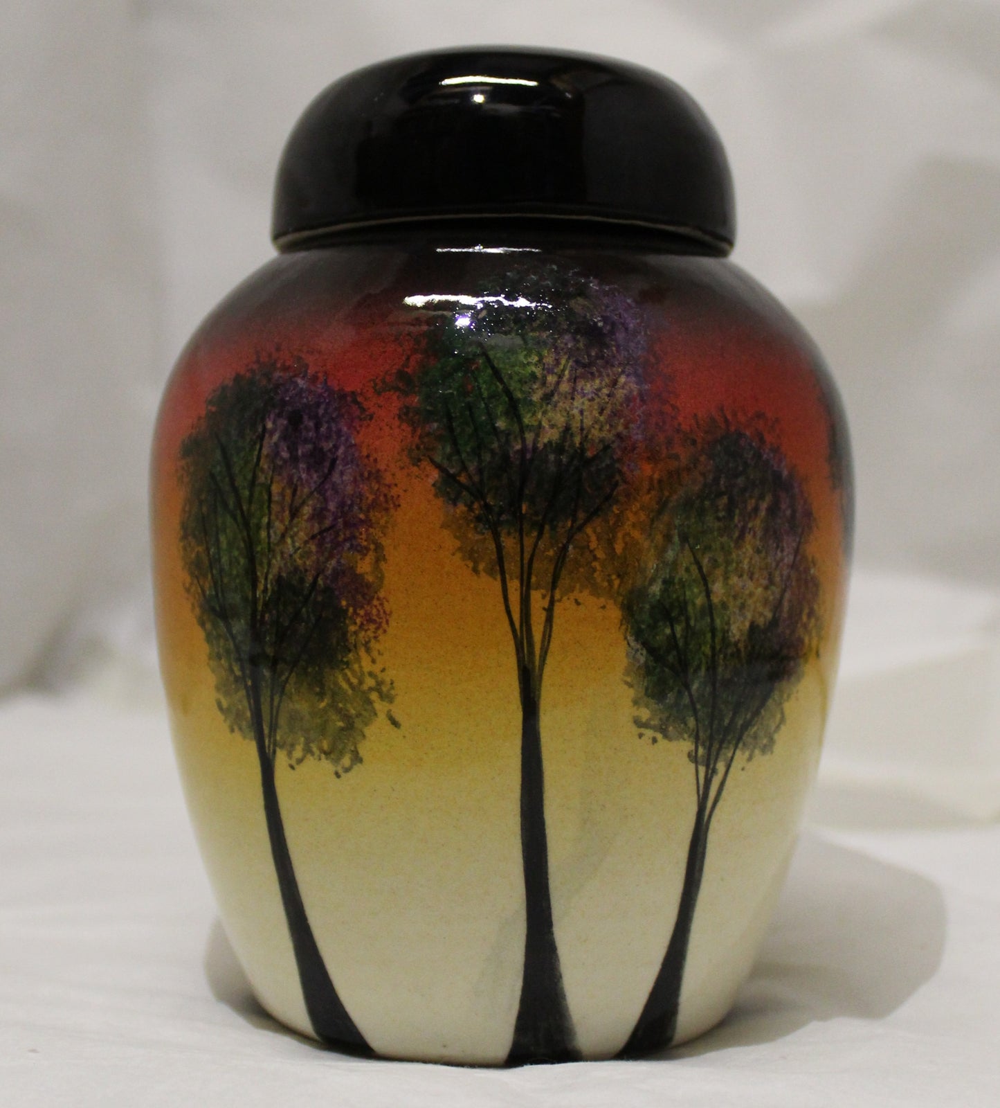 Hand-thrown, medium Ginger jar/Vase - Sunset Trees design