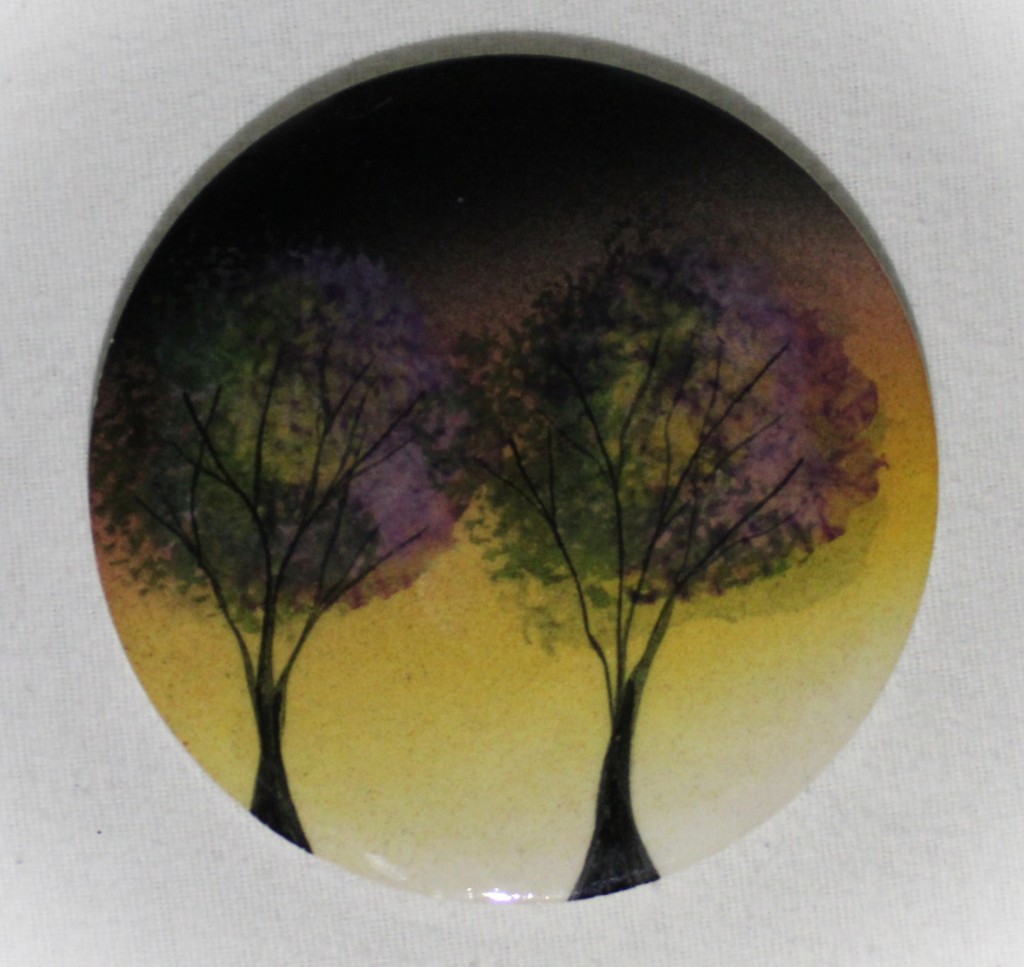Ceramic hand painted coaster cork backed for protection - Studio Poole Sunset Trees design