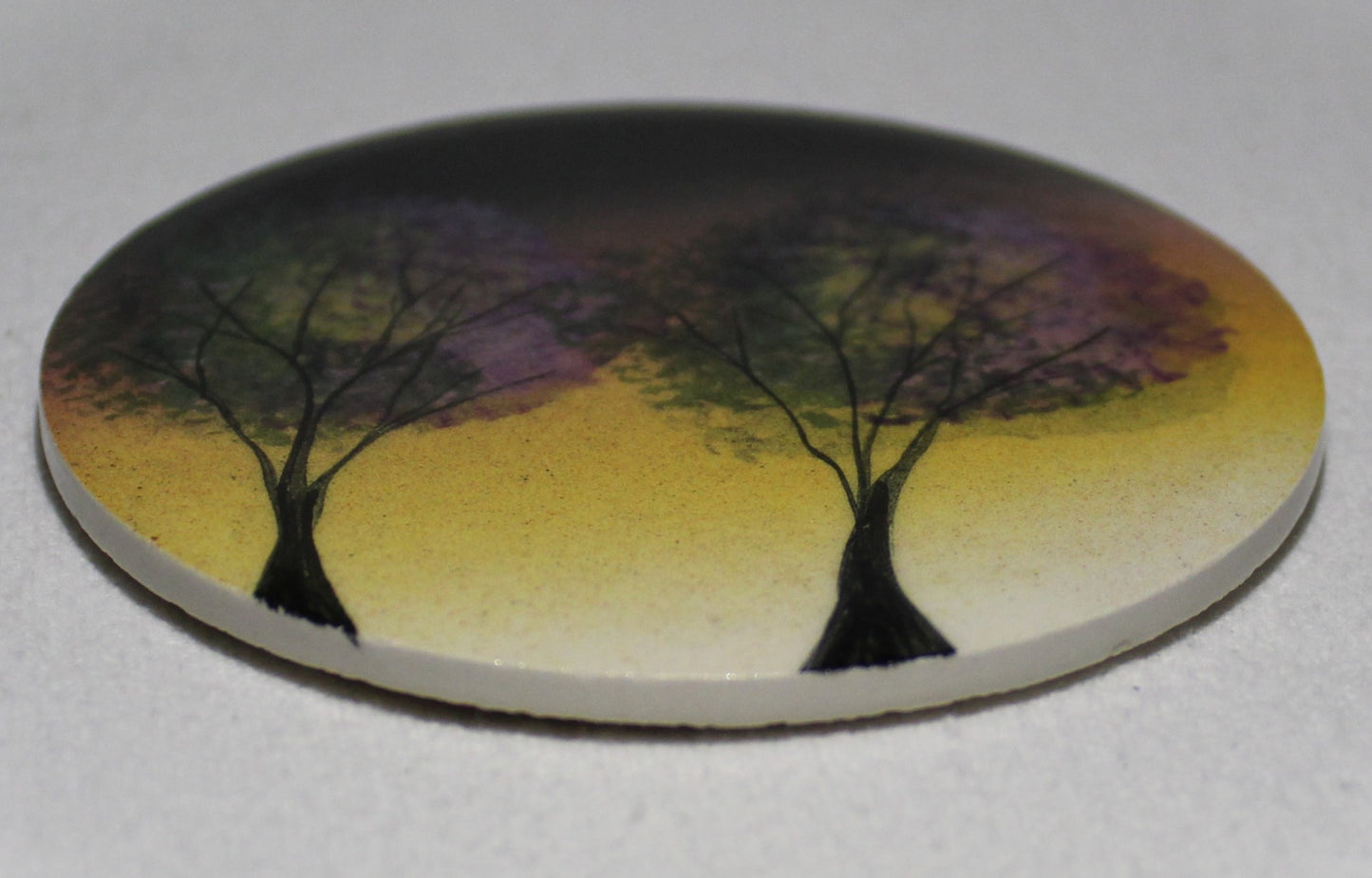 Ceramic hand painted coaster cork backed for protection - Studio Poole Sunset Trees design