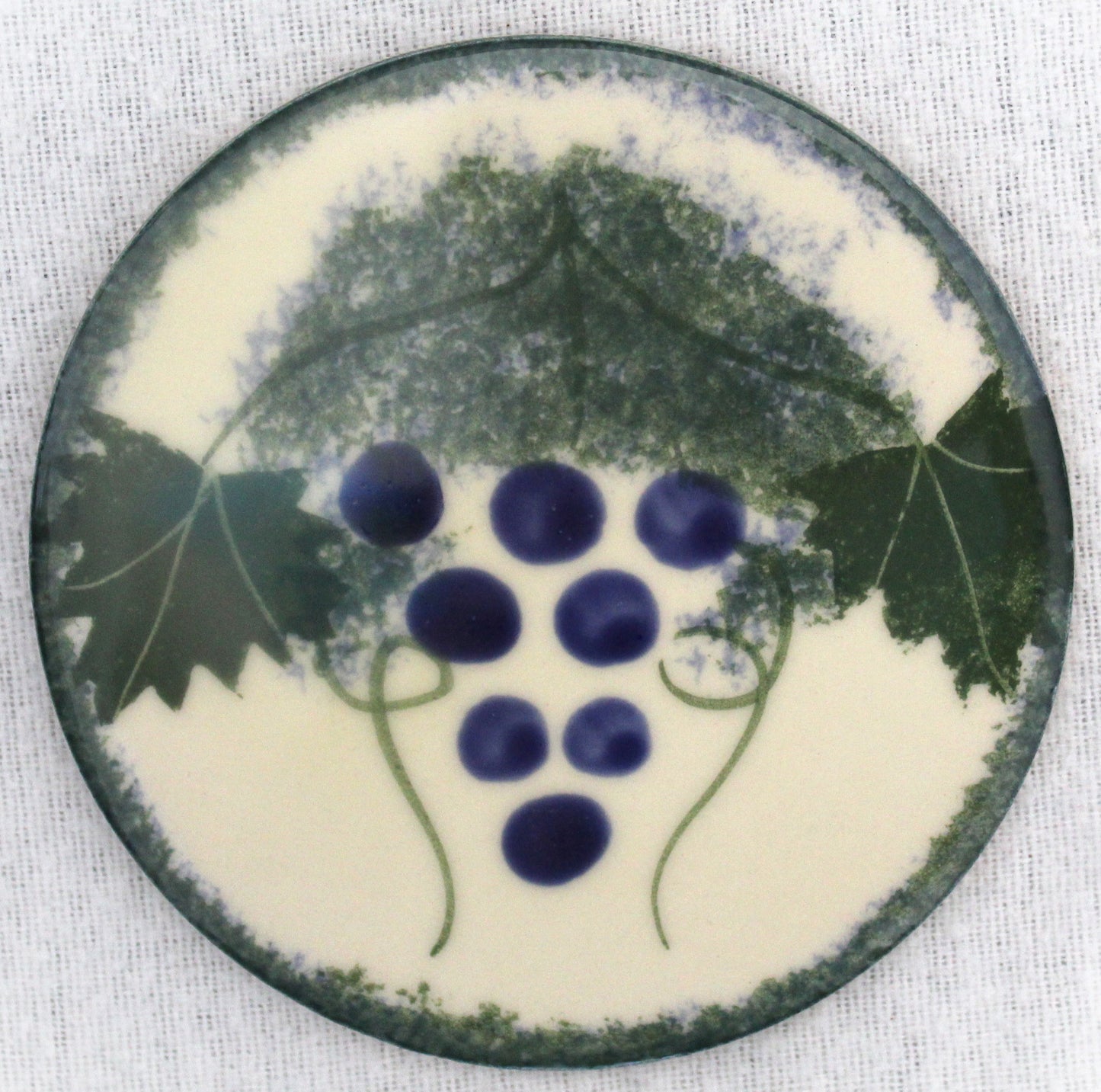 Ceramic hand painted coaster cork backed for protection - Studio Poole Vinyard design