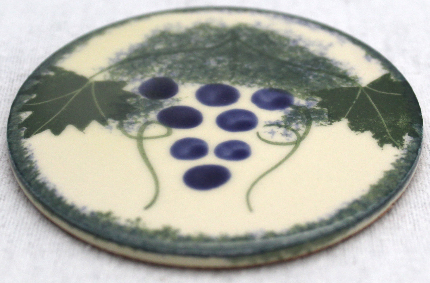 Ceramic hand painted coaster cork backed for protection - Studio Poole Vinyard design