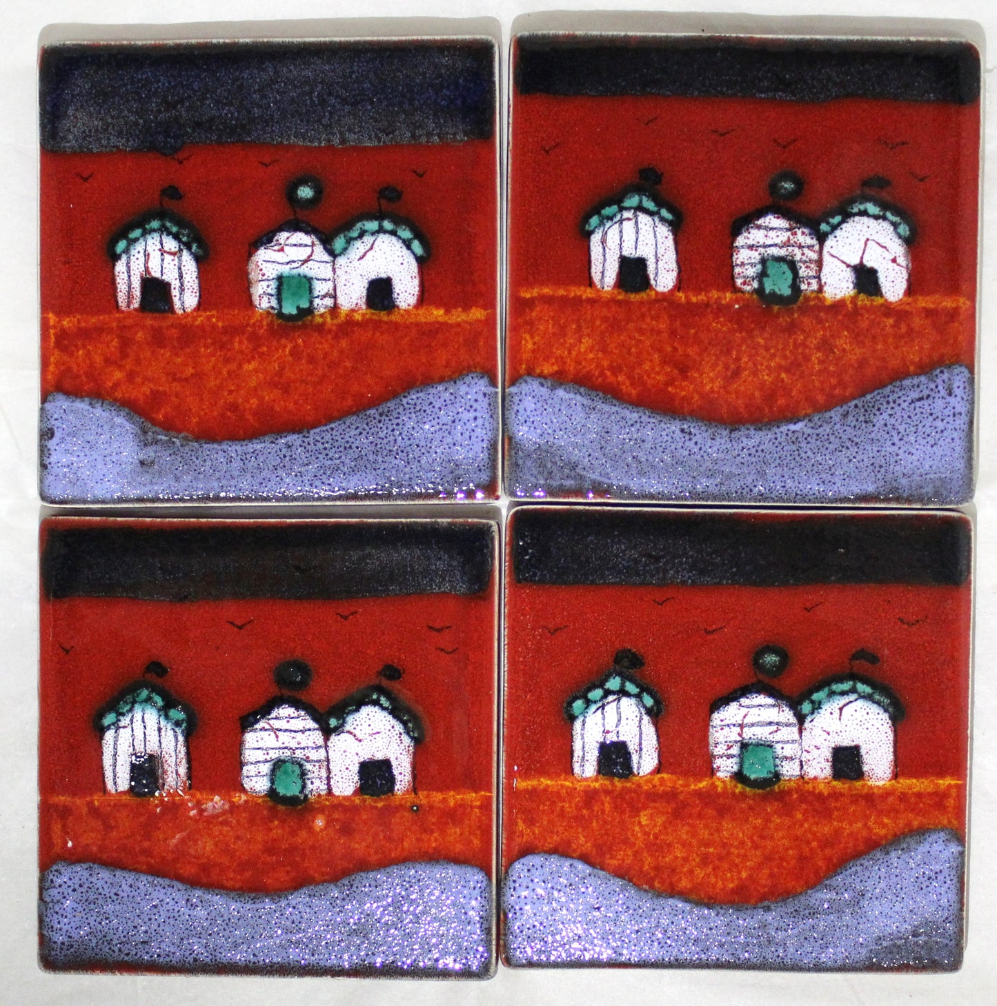 Coasters - Set of 4 - Red Beach Huts design